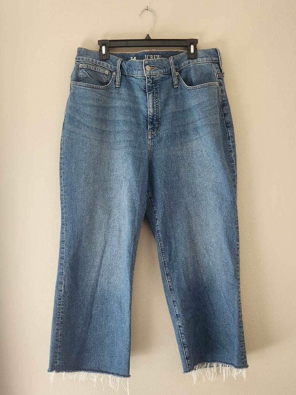J. CREW Medium Wash Slim Wide-Leg Raw Cut Denim Jeans Size 34